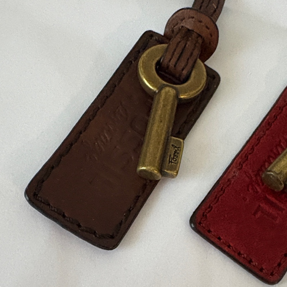 Lot of fossil fobs Brown and Red Leather Keychains with Gold Key Preowned - Picture 2 of 6